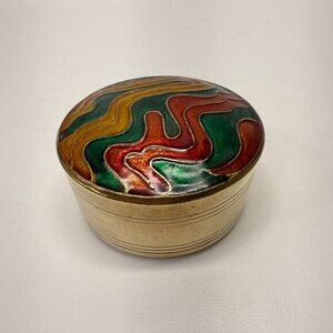 Cloisonne Lid Brass Trinket Box Vintage‎ Interpur Taiwan Vintage